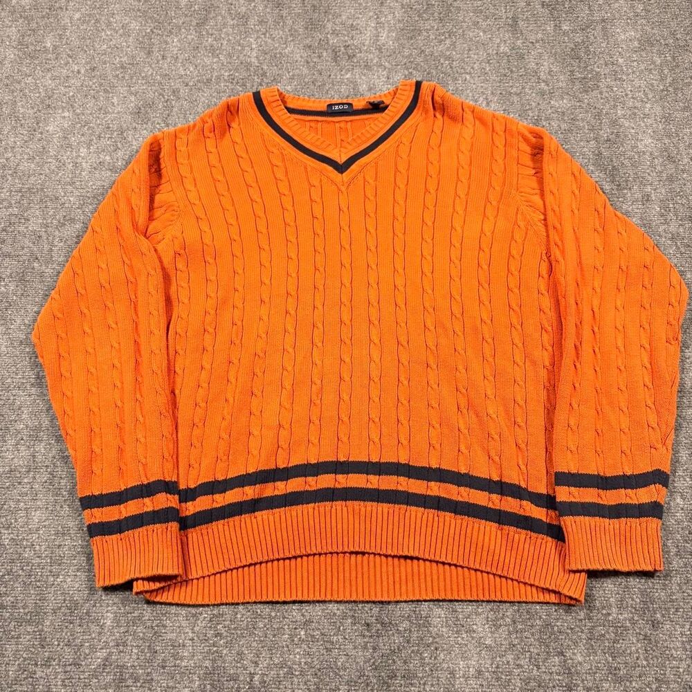 izod cable knit long sleeve v-neck sweater